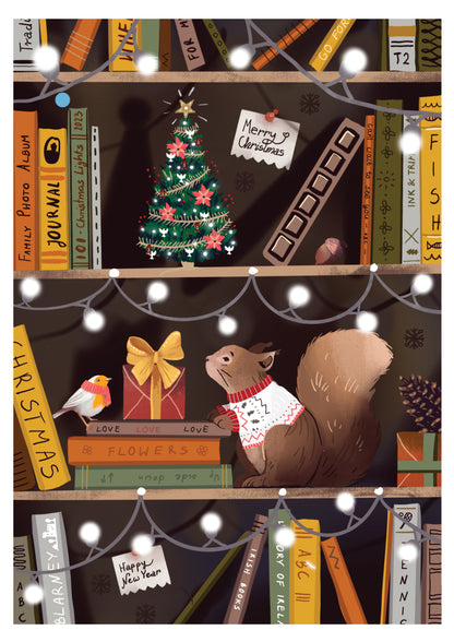 Christmas Bookshelf Print